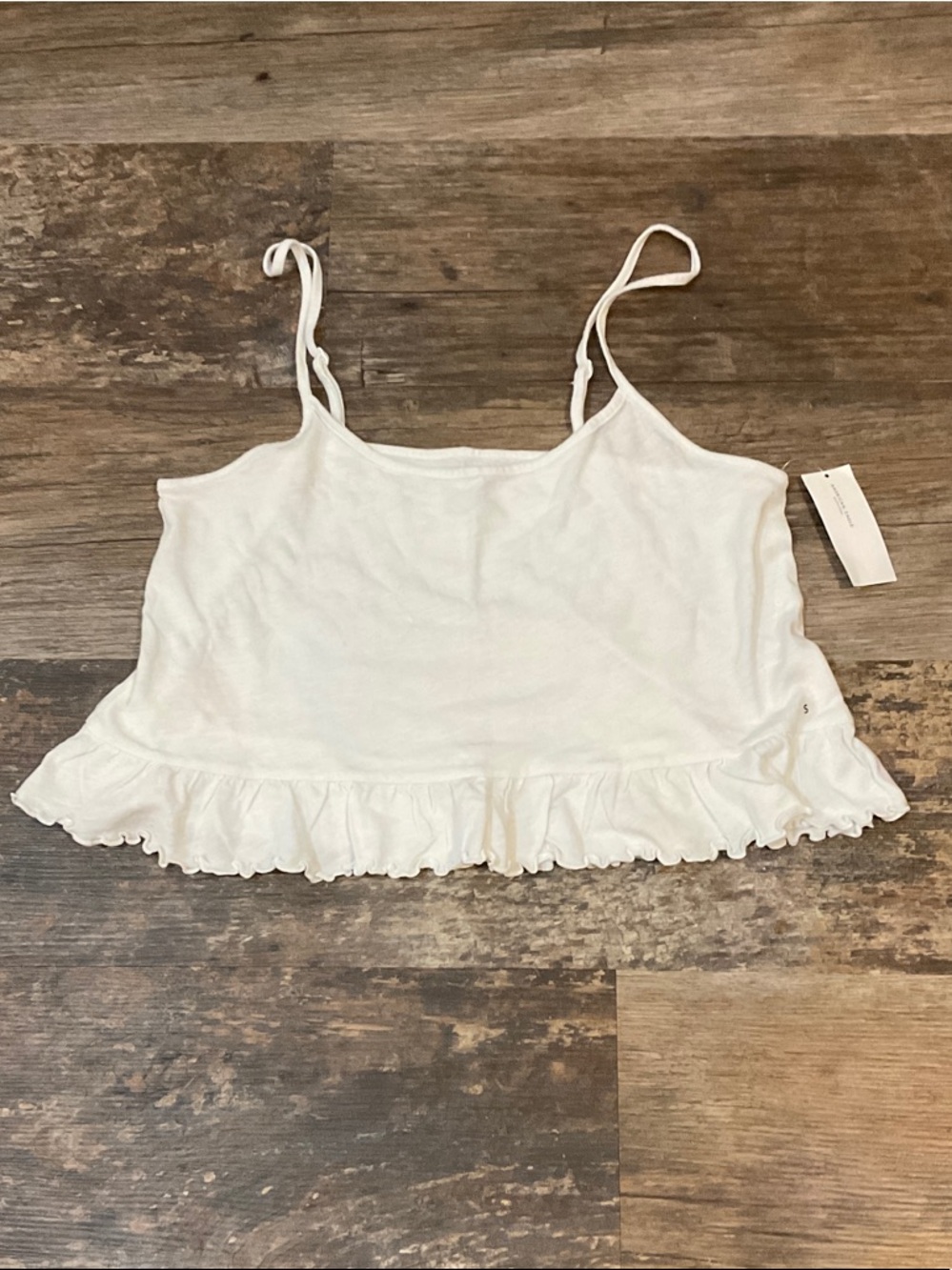 American Eagle Outfitters White Ruffle-Hem Cropped Cami Tank